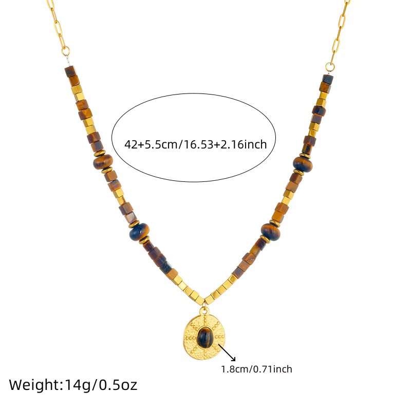 DIEYURO SION L-Collier pendentif œil de tigre vintage pour femme