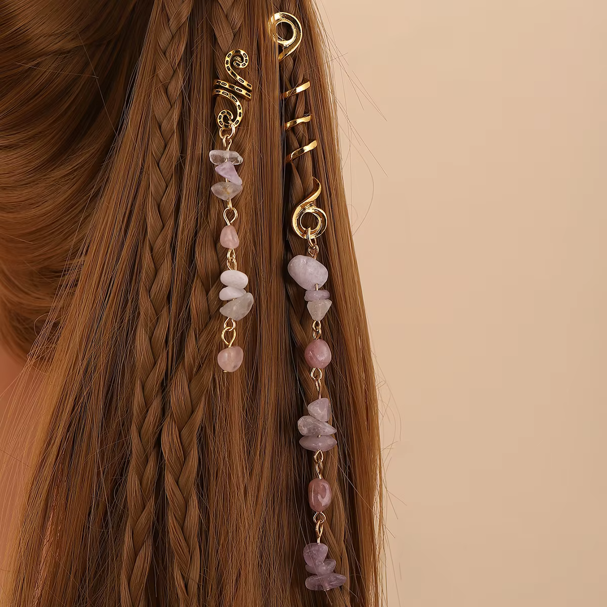Anneau de cheveux tressé avec pendentif en pierre naturelle