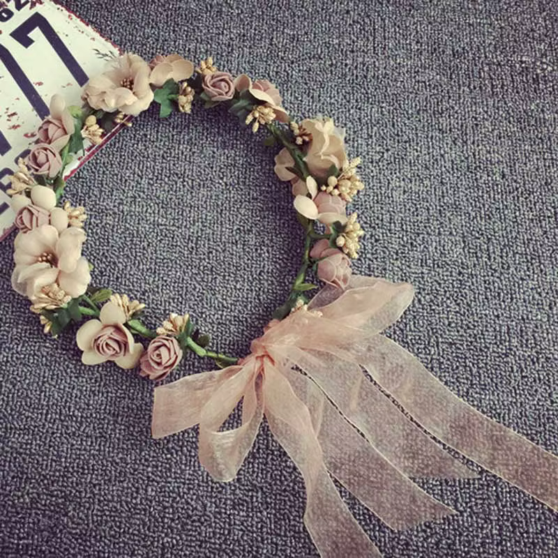 Bandeau de mariage fleurs florales femmes guirlande bandes de cheveux à la main dame filles