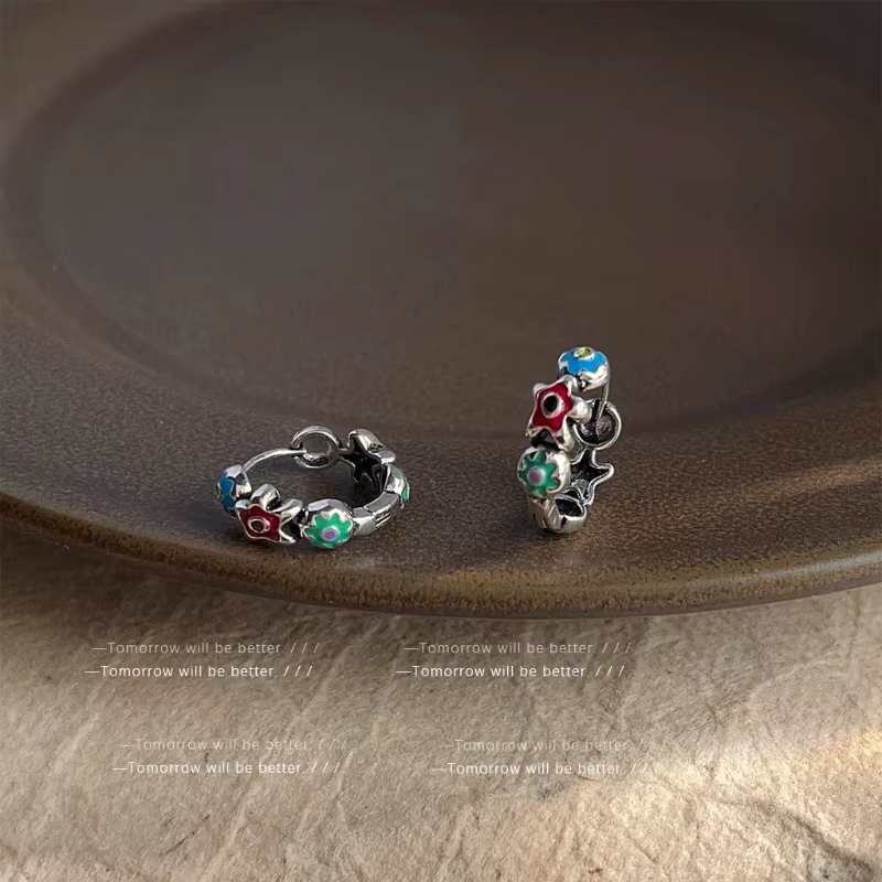 Boucles d'oreilles en argent Sterling 925 avec revêtement en émail