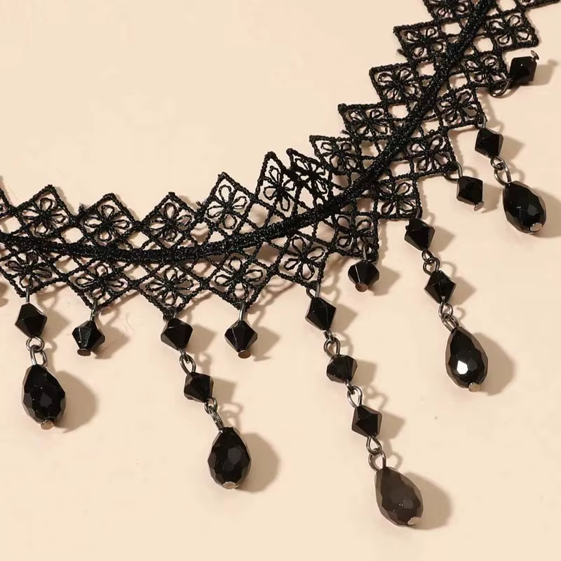 Collier Punk gothique en dentelle noire pour femmes