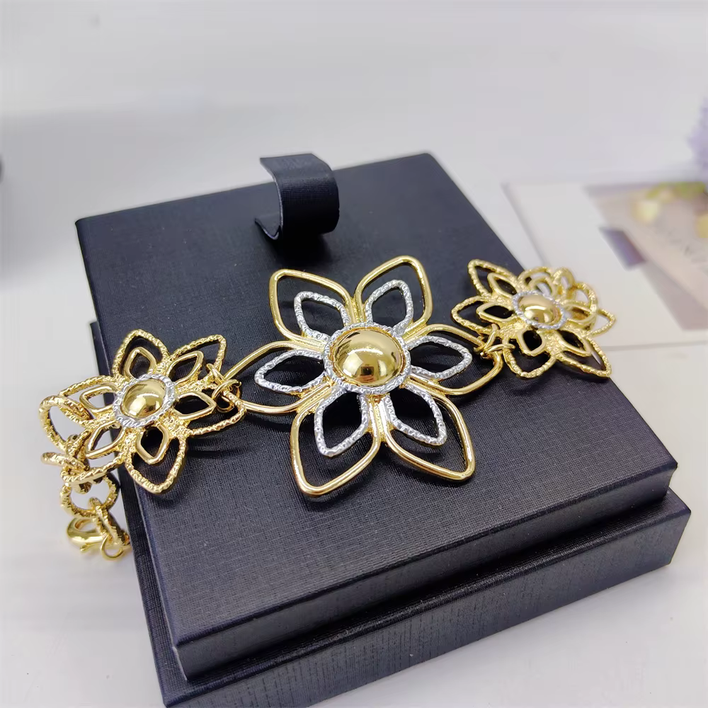ESALE Parure de bijoux fleuris plaqués or 18 carats pour femme, ensemble de luxe complet collier boucles d'oreilles bracelet bague, idéal pour mariage et banquet 2026