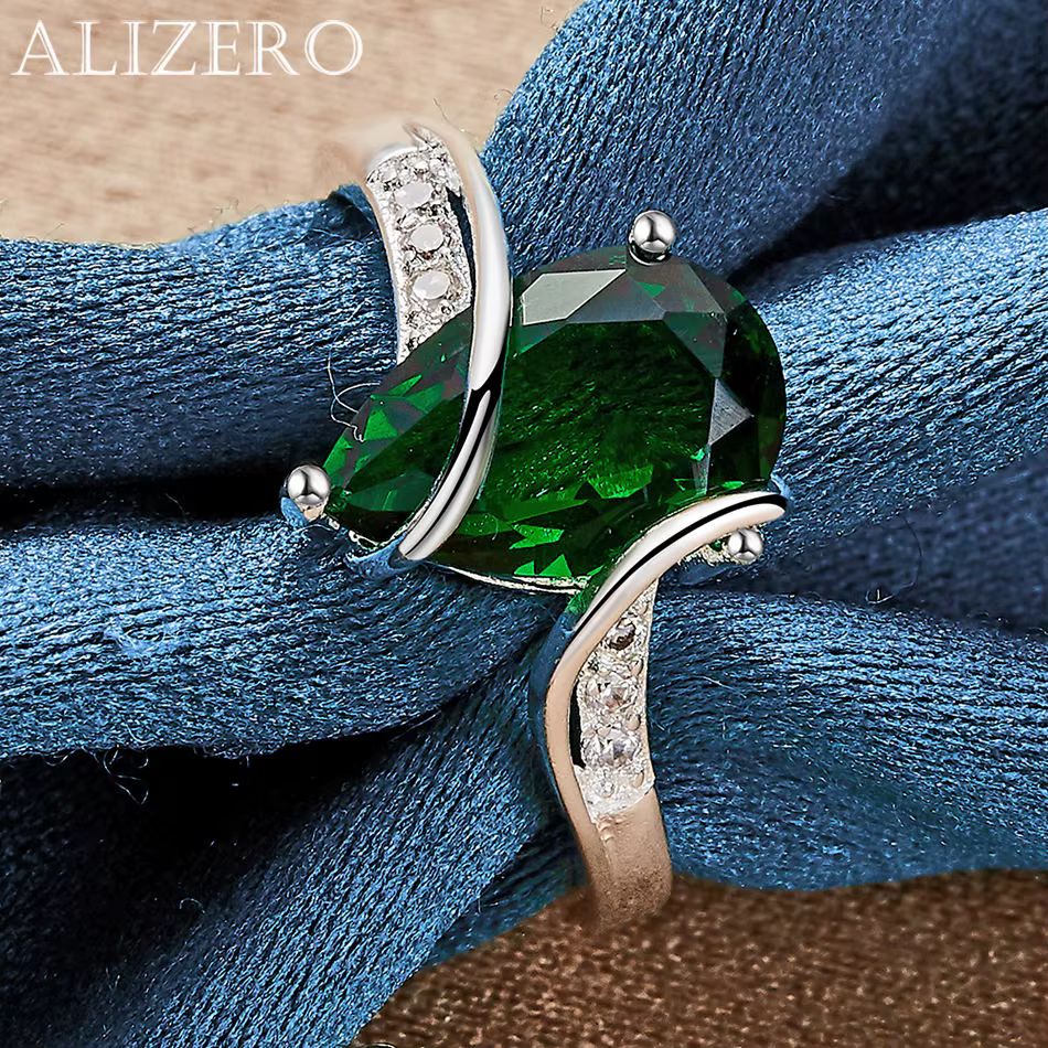 Bague émeraude en argent regardé 925 pour femme