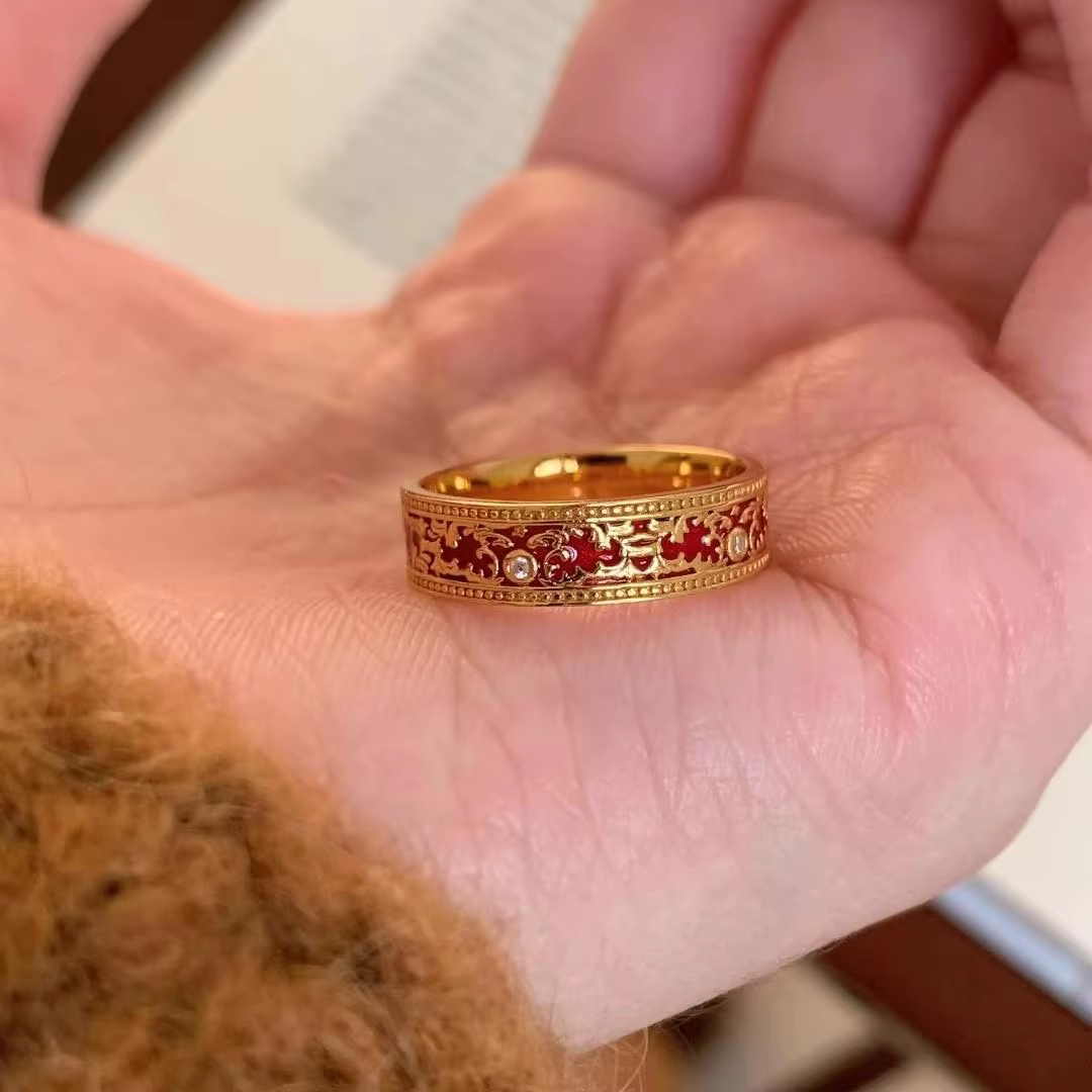 Bague Vintage en diamant goutte à goutte en émail rouge
