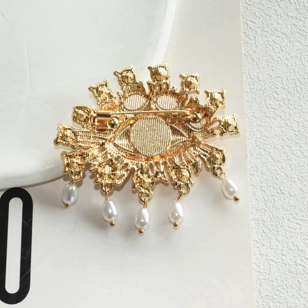 Broche Vintage en strass avec yeux en résine Orange pour femmes