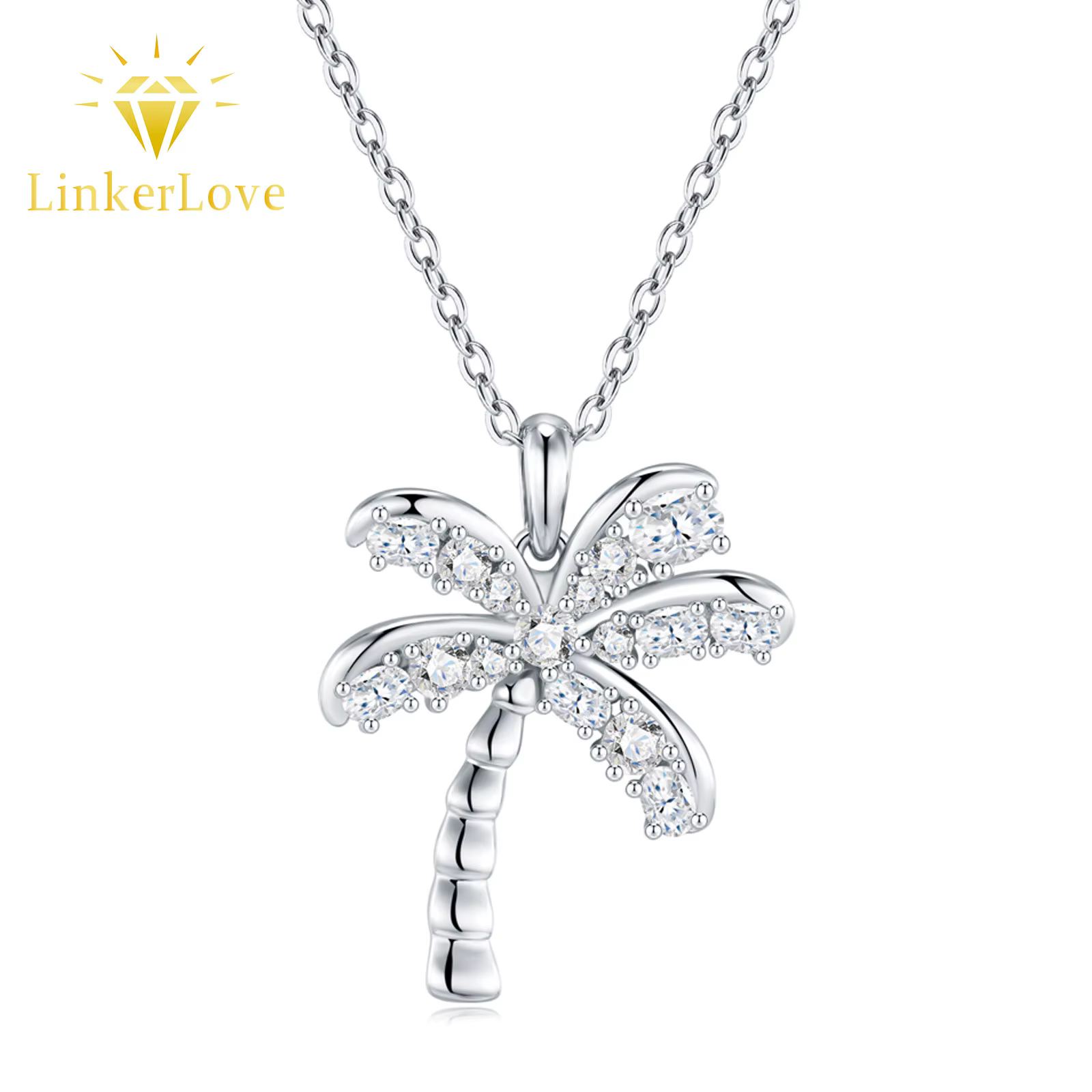 Collier pendentif palmier en argent S925 avec moissanite LinkerLove pour femme