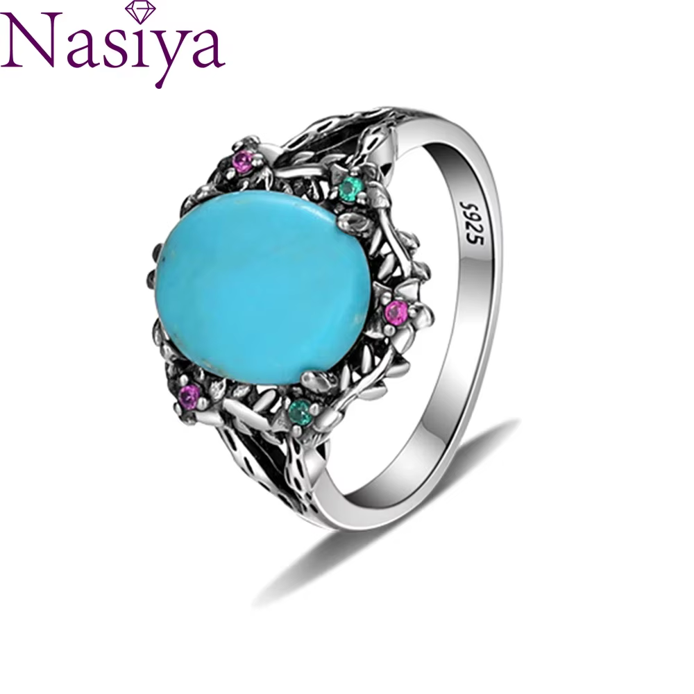 Bague en argent turquoise naturelle pour femme