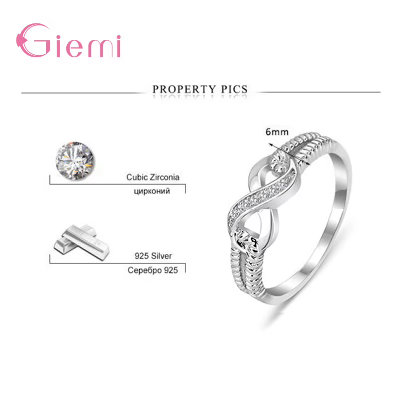 Bague Infinity en argent Sterling 925 pour femmes