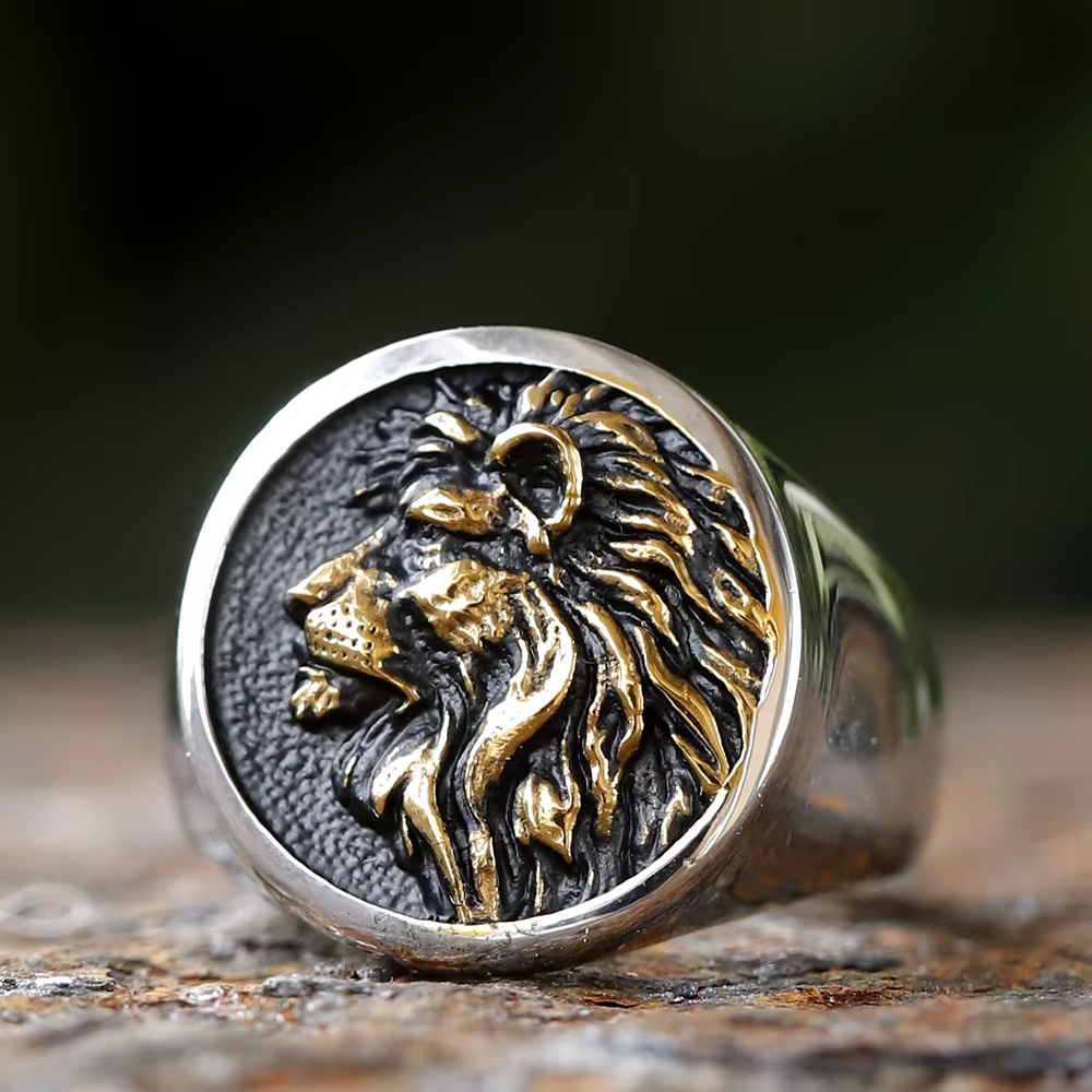 Bague tête de Lion 3D en acier inoxydable 316L