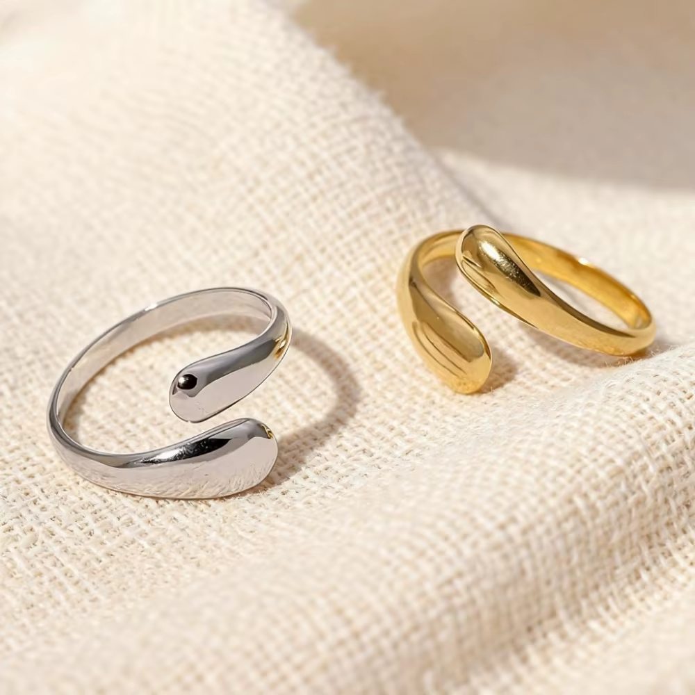 Maria – bague ouverte minimaliste en forme de gouttes d'eau pour femme