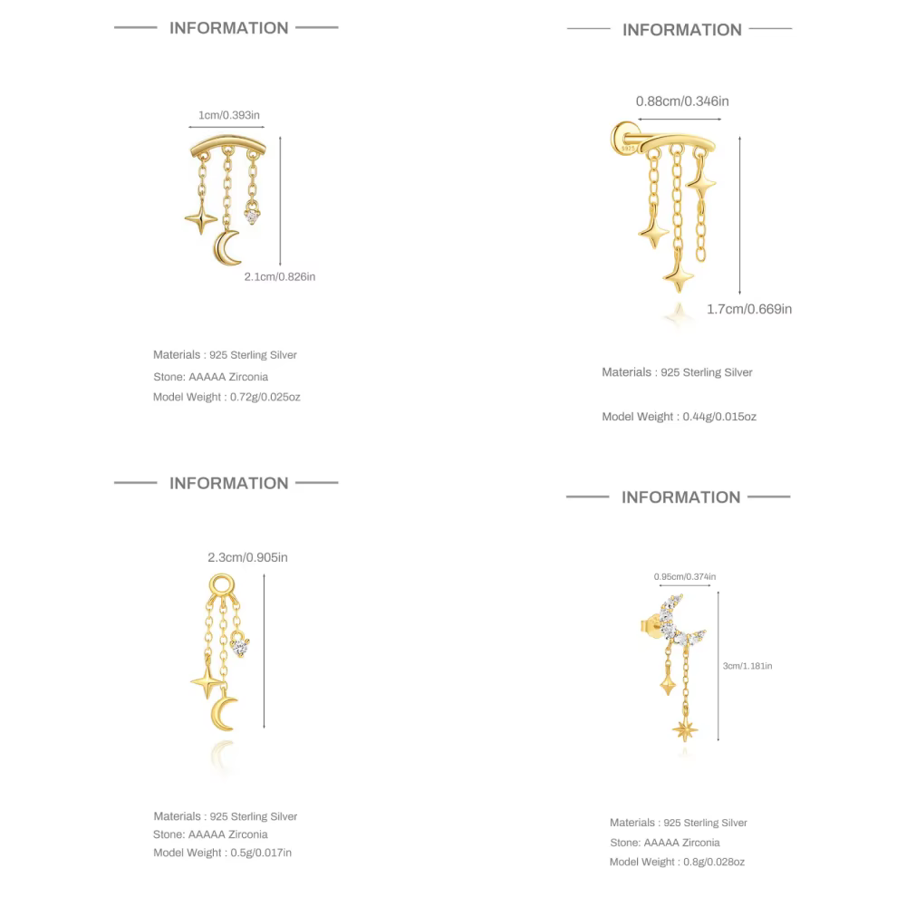 BOAKO – boucles d'oreilles en argent Sterling 925 avec chaîne étoile et lune