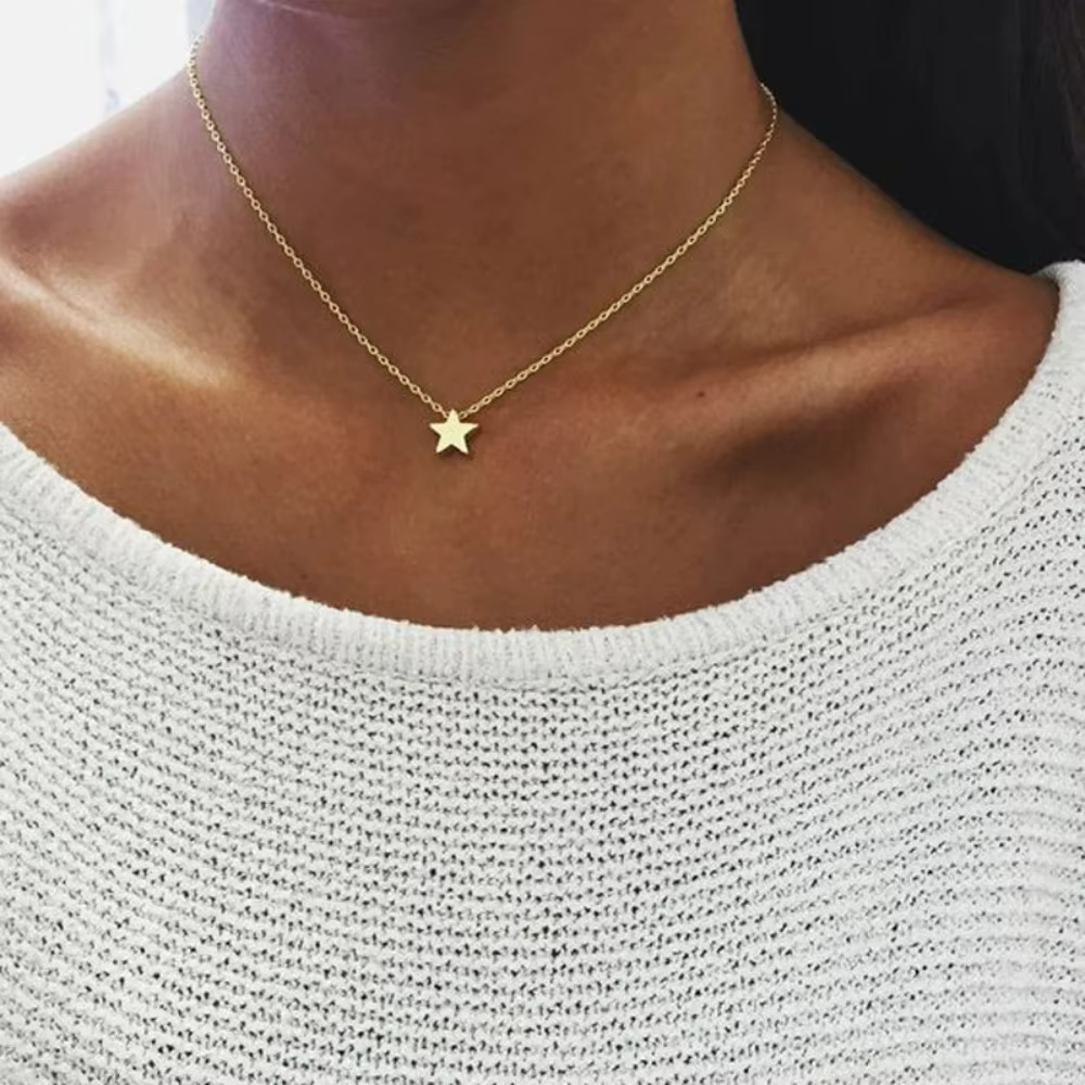 2024 nouvelles femmes Chocker or/argent couleur chaîne étoile coeur Collier ras du cou Bijoux Collana Kolye