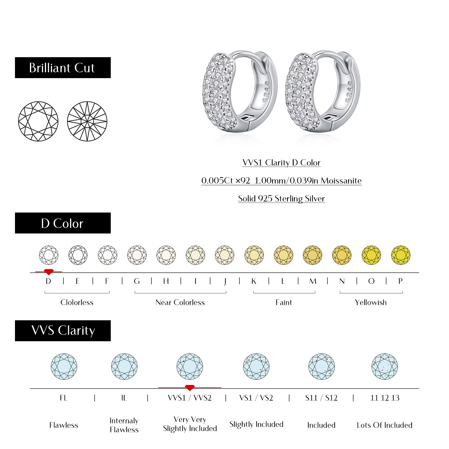 YANLOK 925 en argent Sterling de luxe éblouissant rond Moissanite boucles d'oreilles pour les femmes fête bijoux fins accessoires