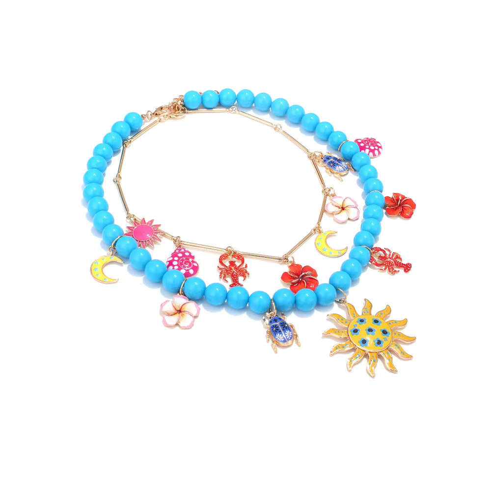 Nouveaux colliers bohèmes orange perlés avec pendentifs soleil