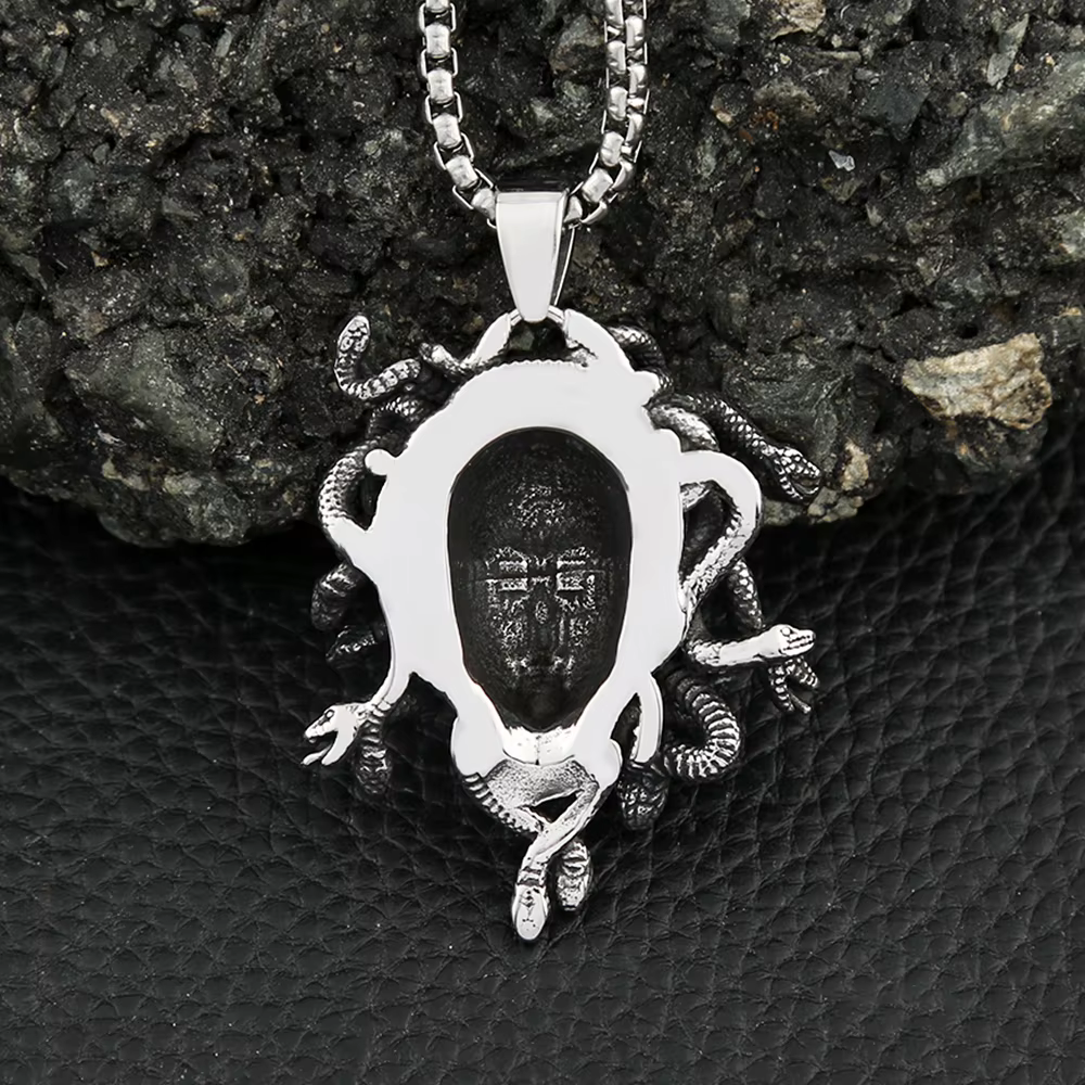 Pendentif gothique vintage Medusa SION L en acier inoxydable