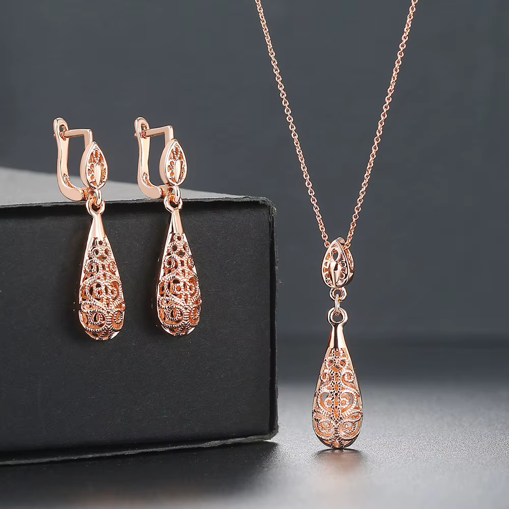 Ensemble de Bijoux Classique en Forme de Goutte d'Eau Ajourée