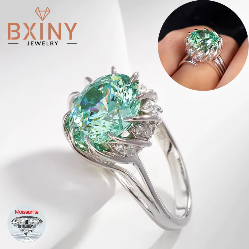 BXINY 3/5CT bague Moissanite verte 925 en argent Sterling fleur de Lotus diamant de laboratoire pour les femmes bracelet de mariage bijoux fins cadeau avec GRA