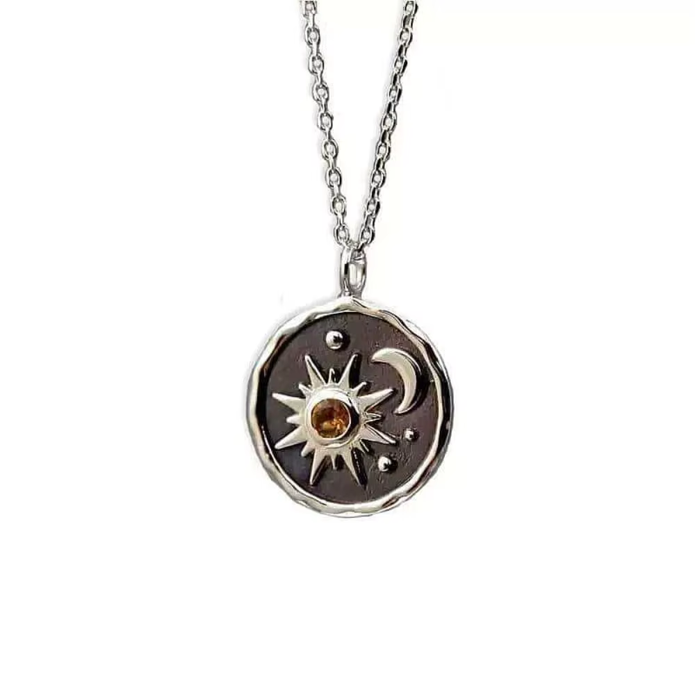 Collier Pendentif Bohème Soleil Lune Étoile en Argent