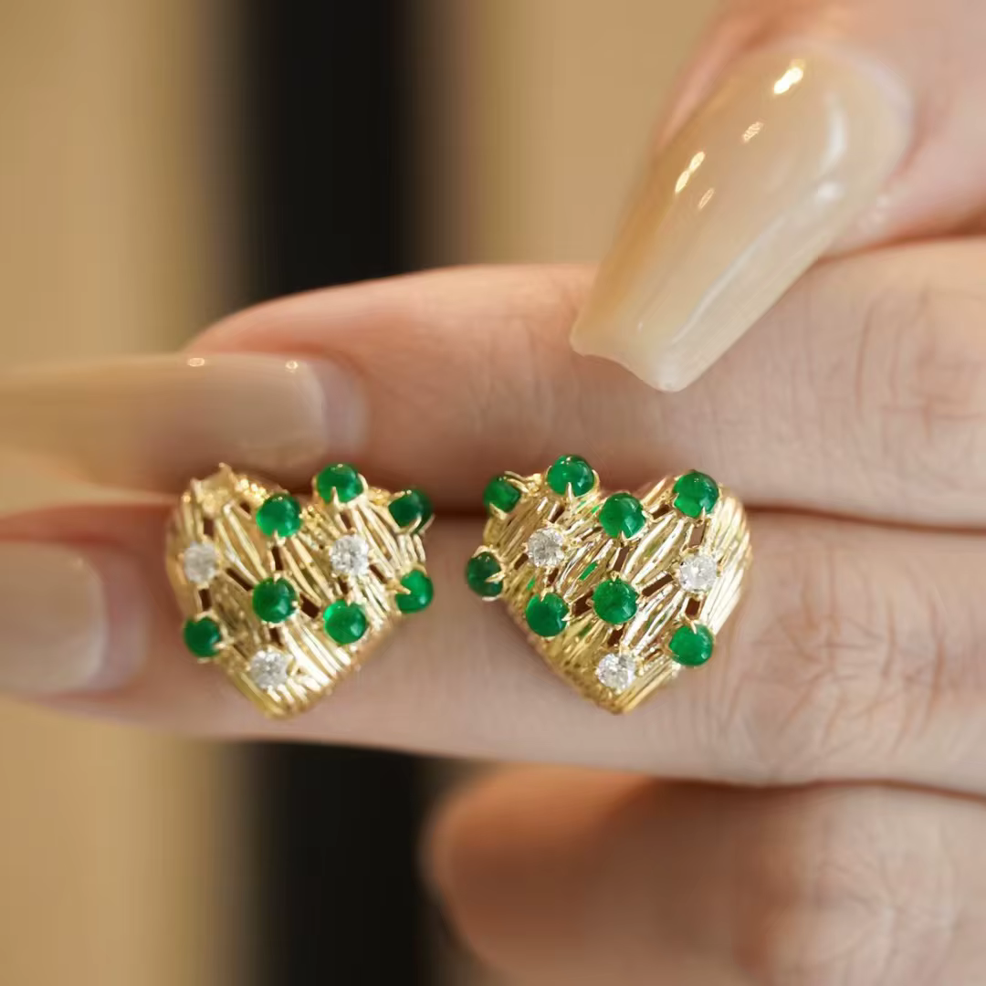Retro14K or rempli émeraude goutte boucle d'oreille mode pierres précieuses vertes mat clous
