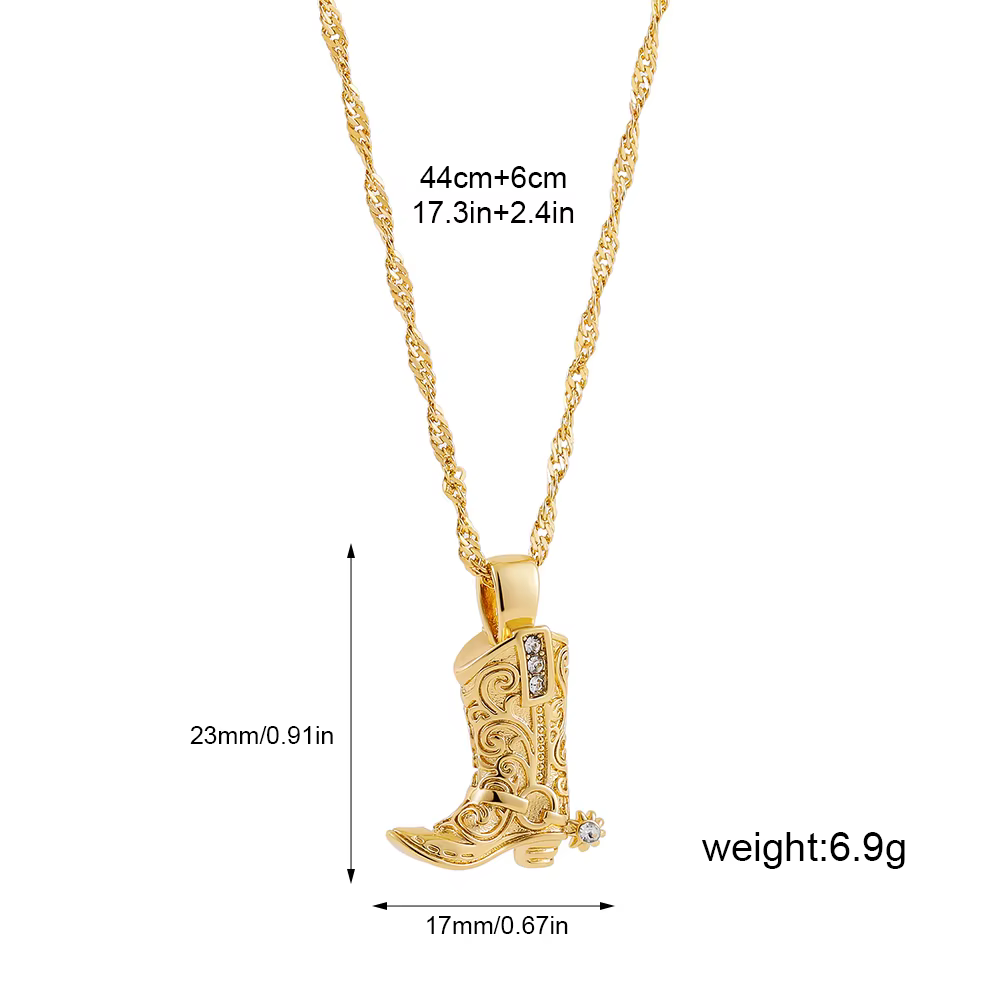 Collier pendentif botte de cowboy western couleur or