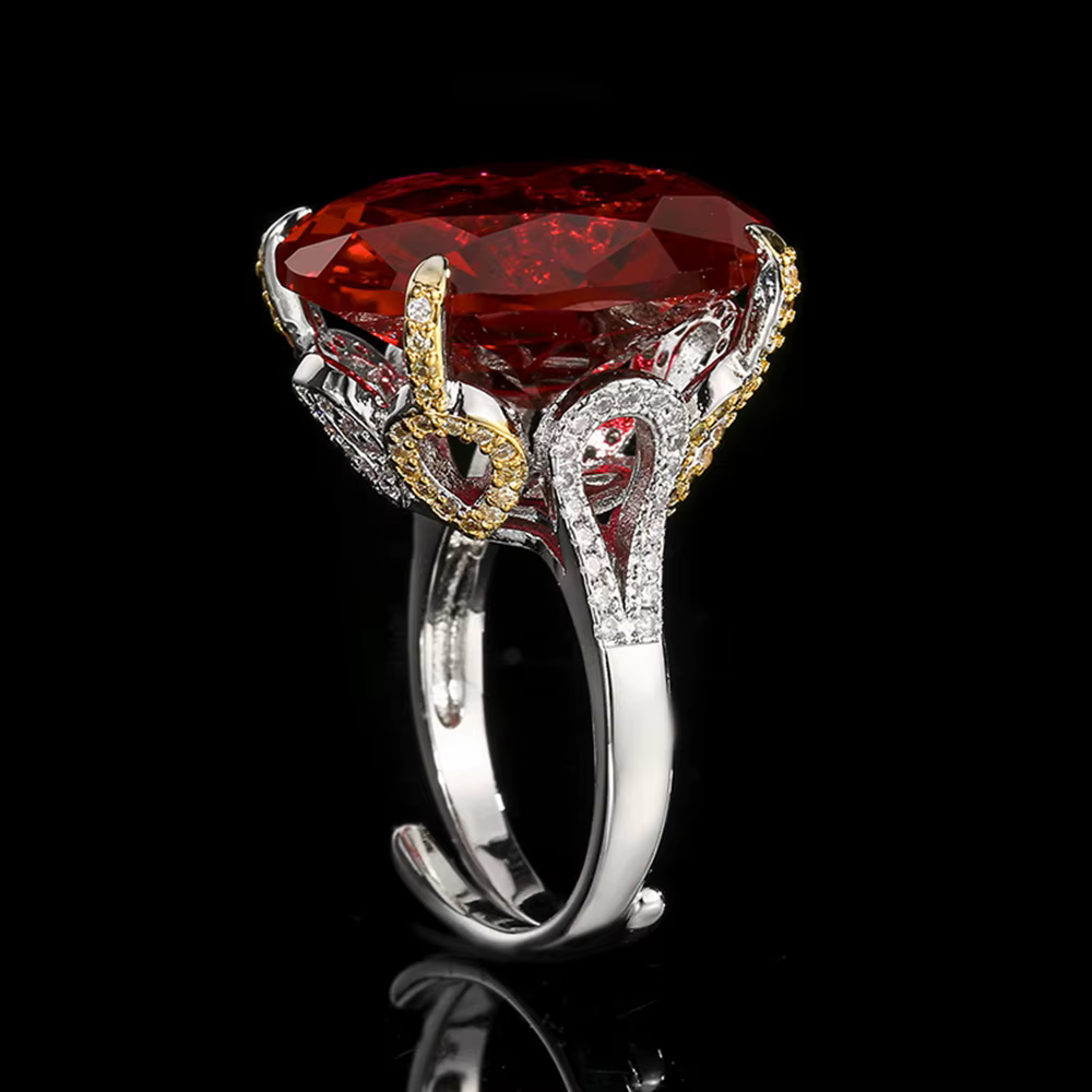 Vinregem 18*20 MM coupe ovale laboratoire créé rubis saphir gemmes Vintage ouvert réglable anneau anniversaire cadeau bijoux fins en gros