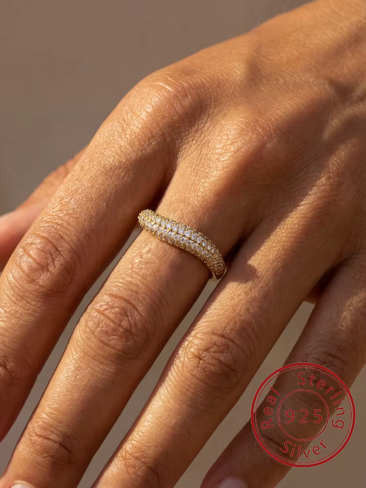 Bague en argent Sterling 925 en Zircon en forme de vague pour femmes