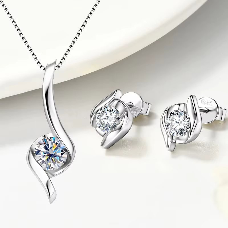 Ensemble de bijoux en argent Sterling 925 véritable Moissanite pour femmes