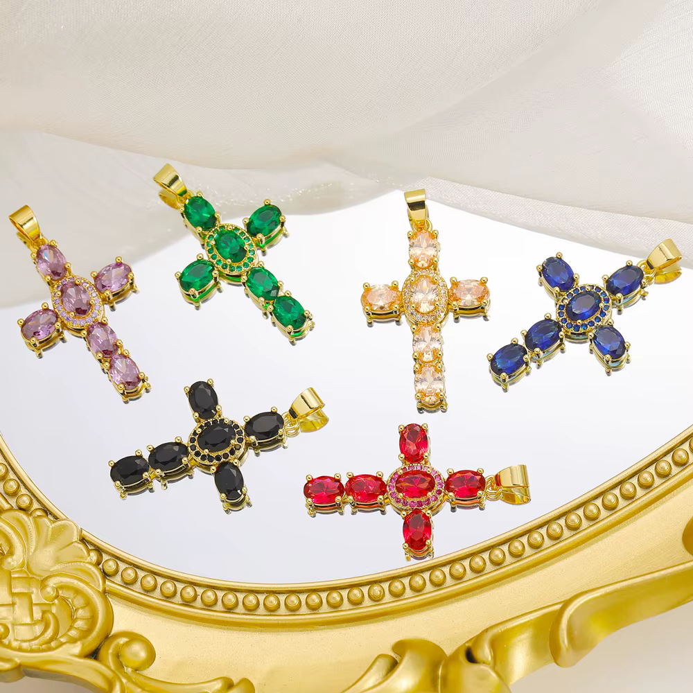 Juya fait à la main 18K véritable plaqué or zircon cubique croix chrétienne breloques pour bricolage chapelet pendentif religieux fabrication de bijoux