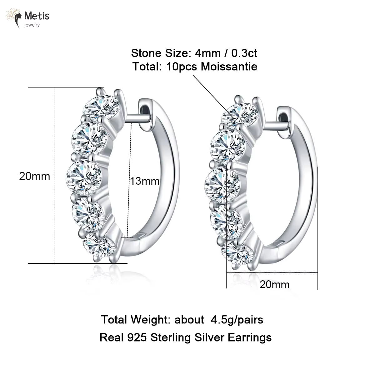 Boucles d'oreilles créoles Metis 3 carats en moissanite