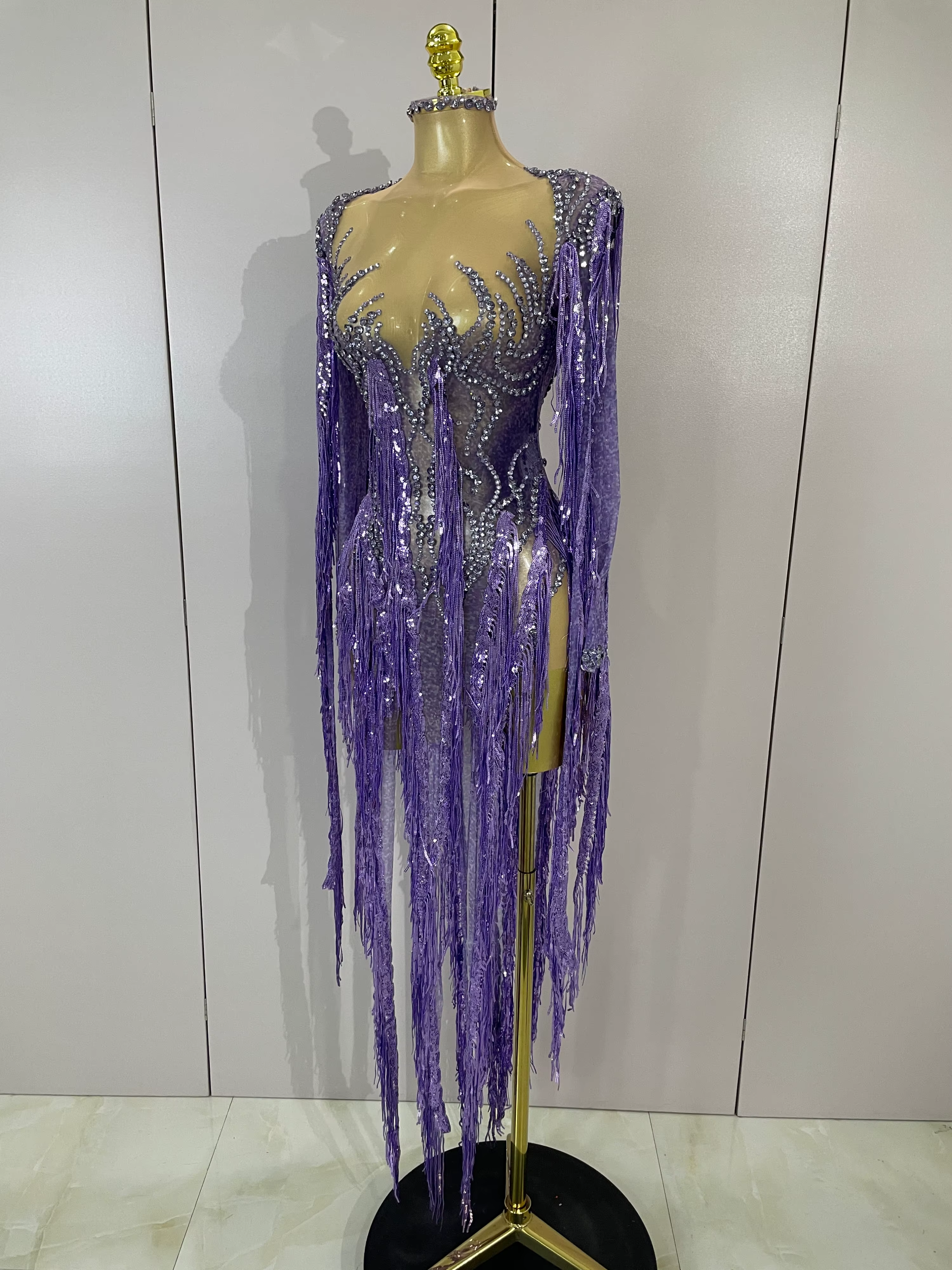 Robe longue transparente en maille pour femme