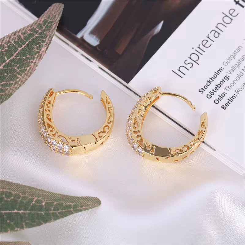 Huitan – boucles d'oreilles créoles creuses couleur or pour femmes
