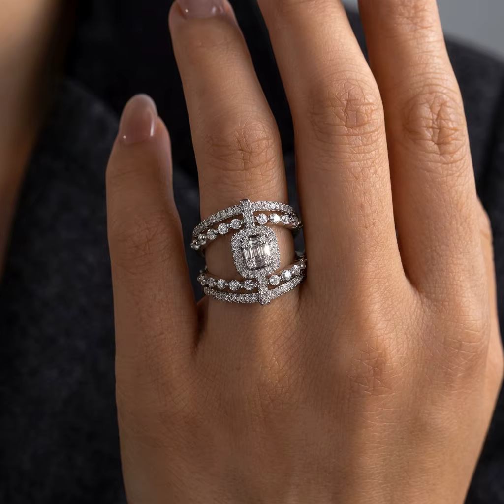 Bague en Cuivre Style Rococo Français Antique avec Zircon Cubique pour Femme