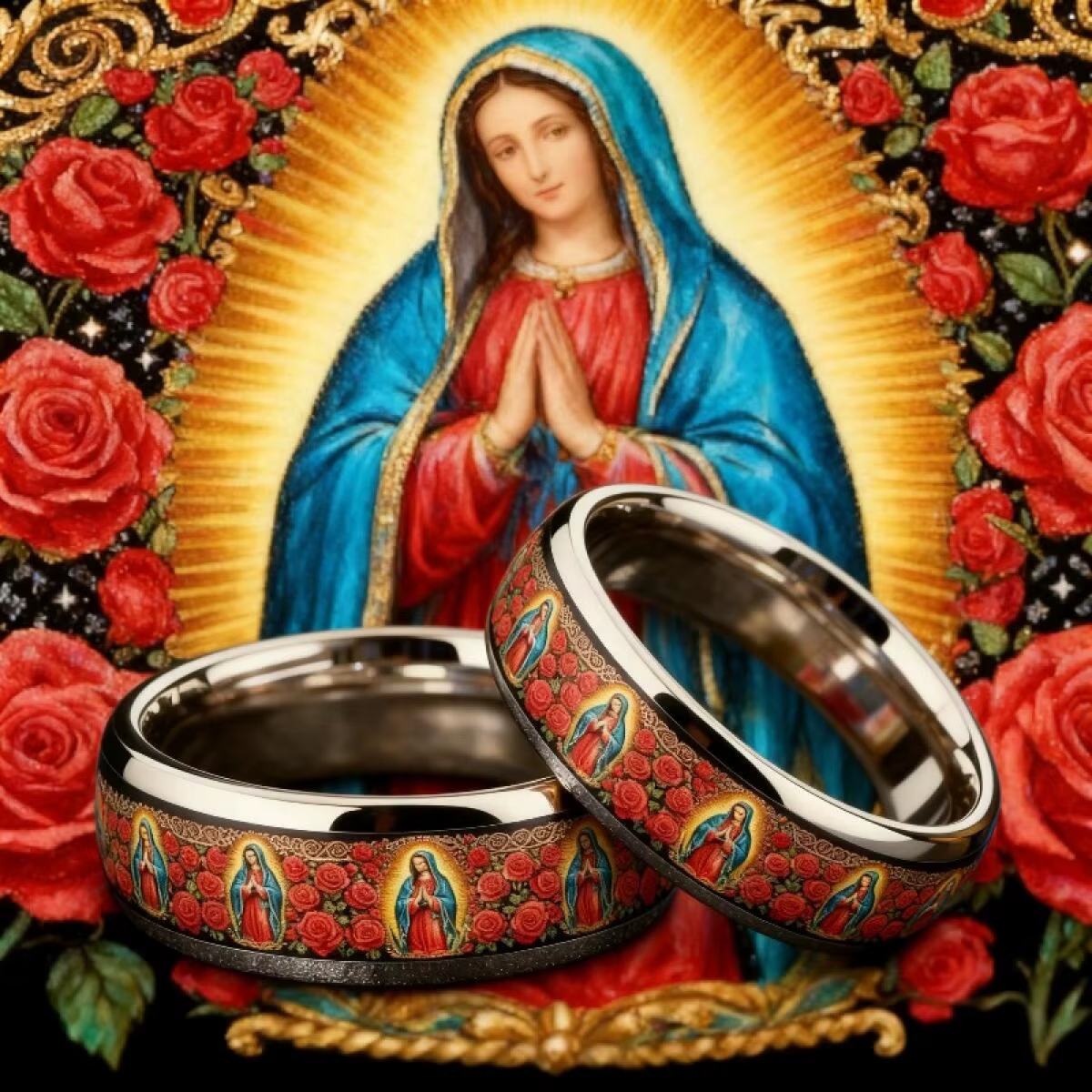 Bague Vintage Notre-Dame de Guadalupe en acier inoxydable