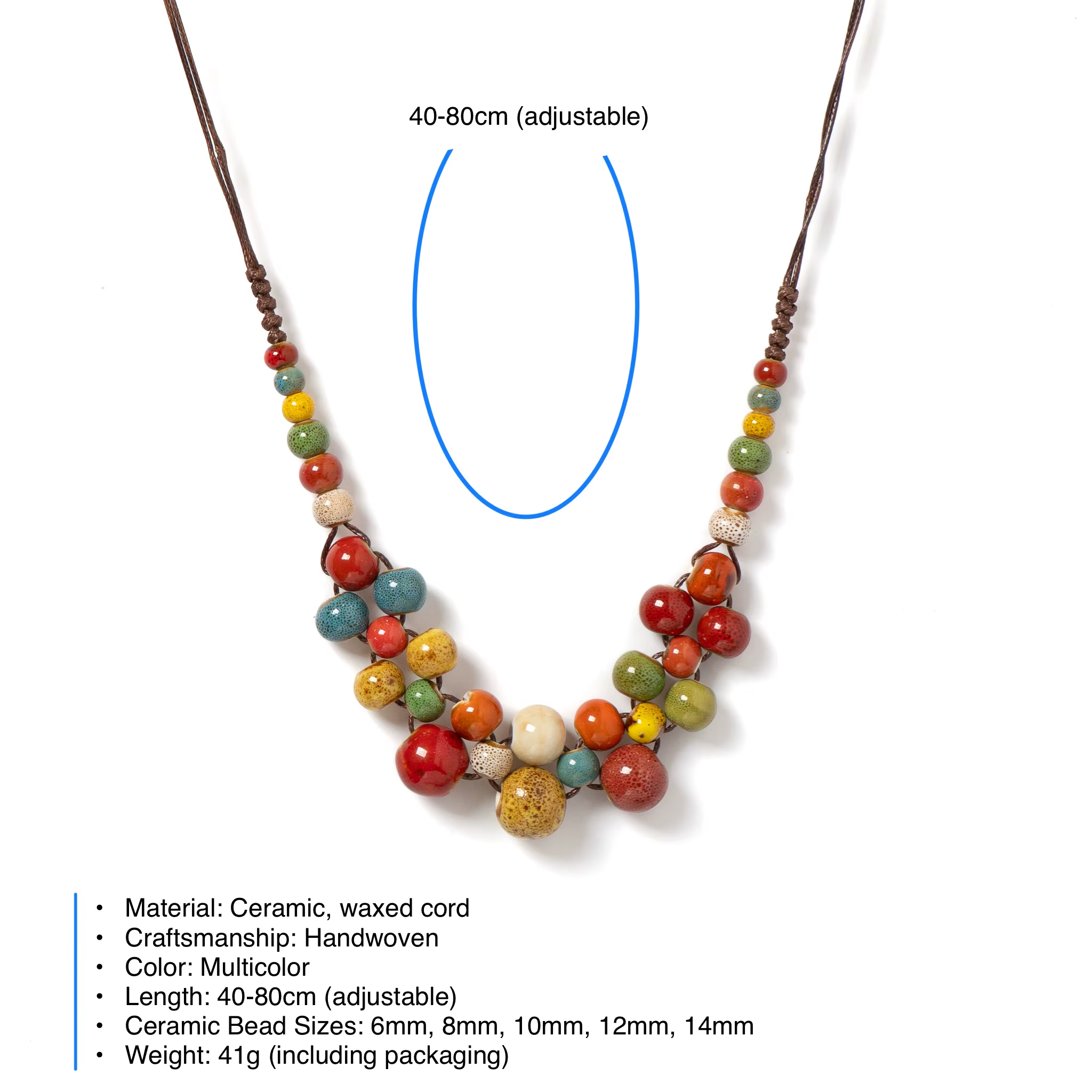 Collier en céramique coloré fait à la main pour femme