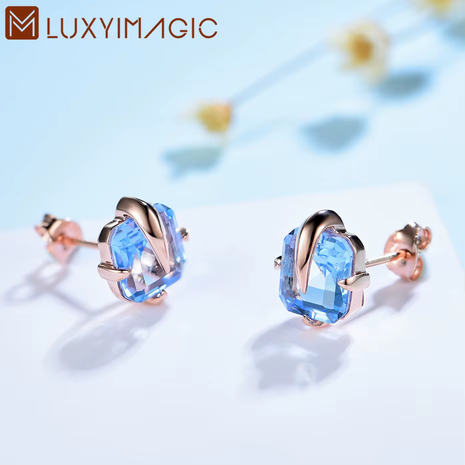 Luxyimagic argent 925 bijoux émeraude pierres précieuses boucles d'oreilles pour femmes solide 925