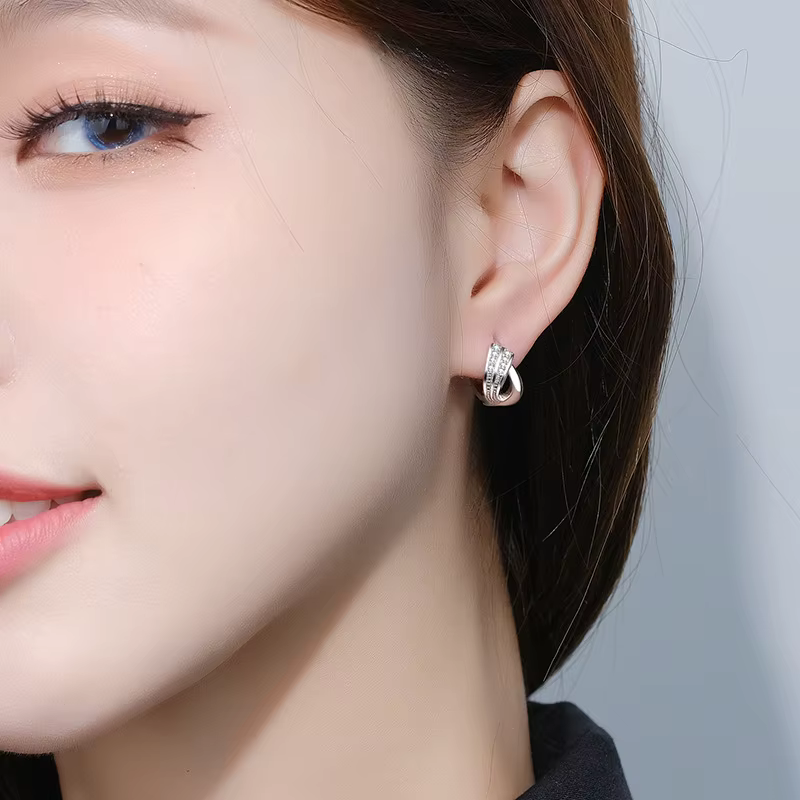 Cristal Zircon réel 925 boucles d'oreilles en argent Sterling canal cubique zircone