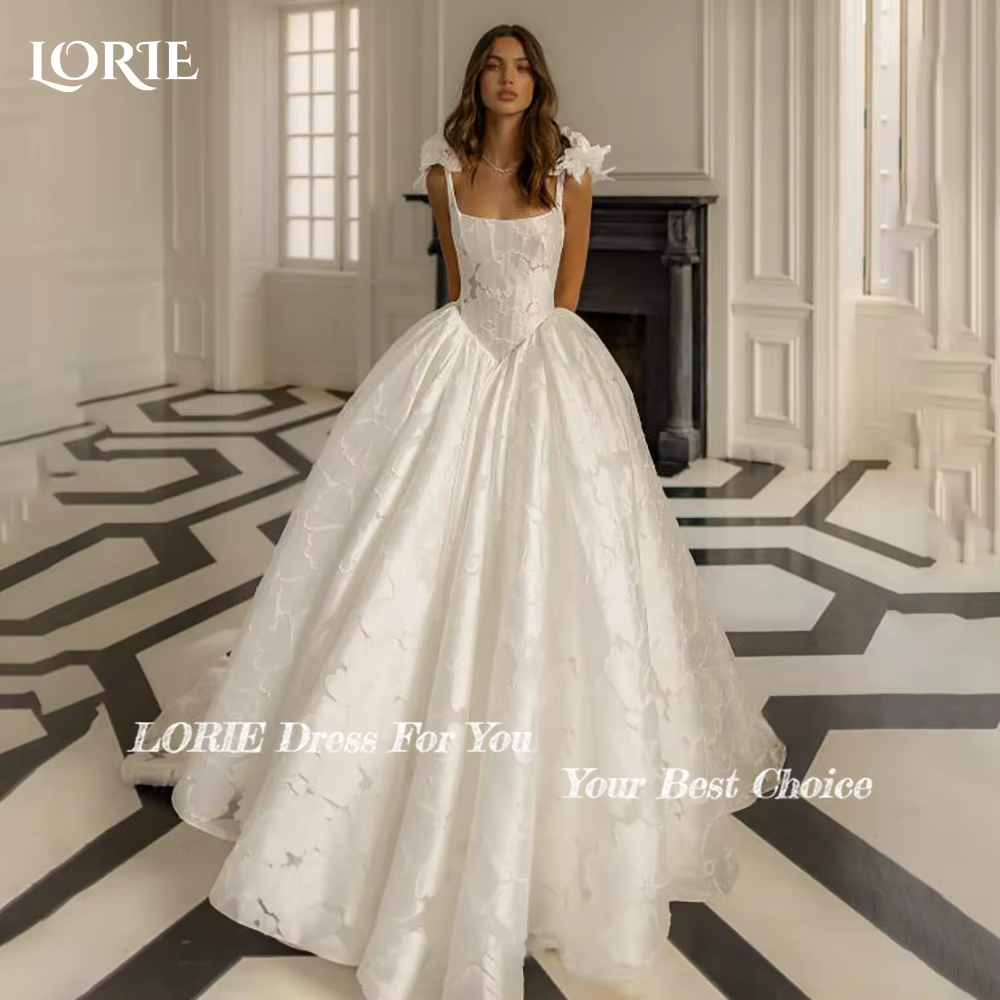 LORIE Vintage robes de mariée bretelles Spaghetti fleurs Satin a-ligne ivoire robe