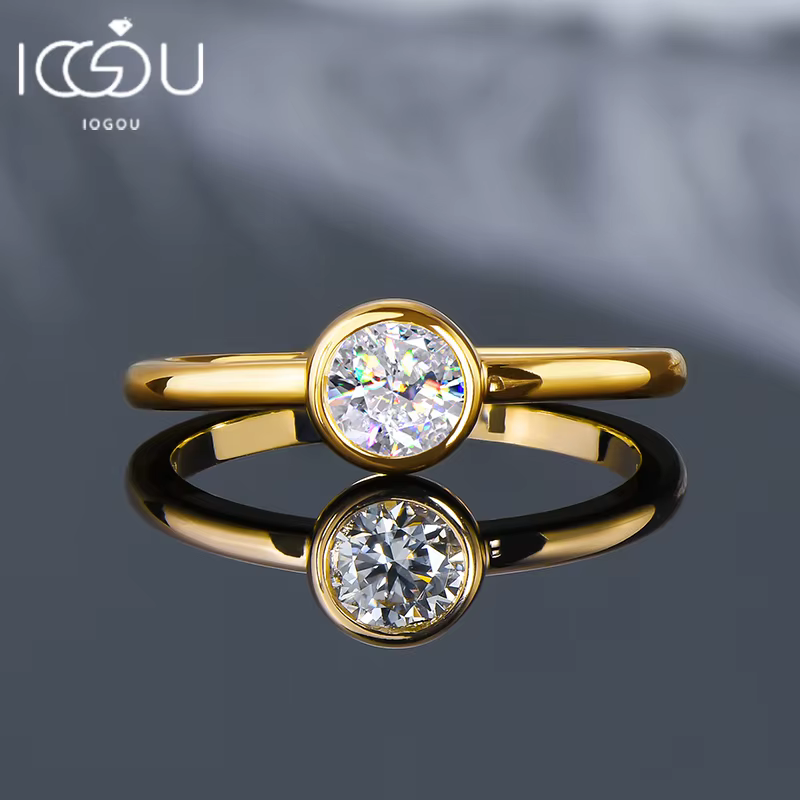 IOGOU – bague solitaire plaquée or 18 carats
