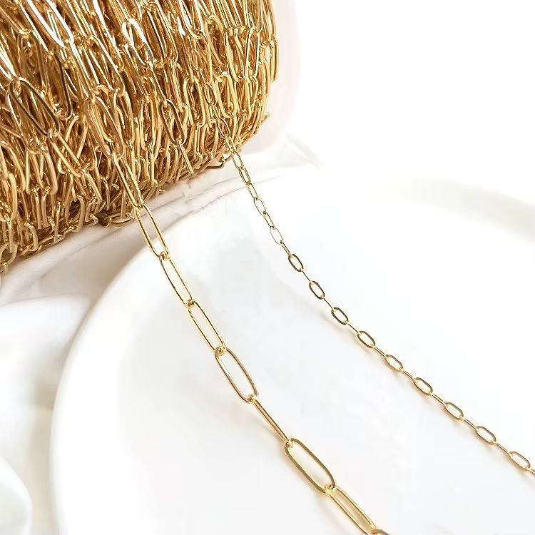 1 mètre 14K couleur or plaqué longue forme ovale collier chaînes bijoux