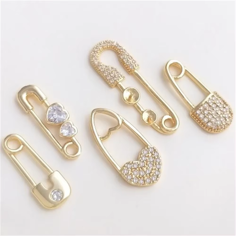 Pendentif en forme de broche plaqué or 14 carats avec support de perle