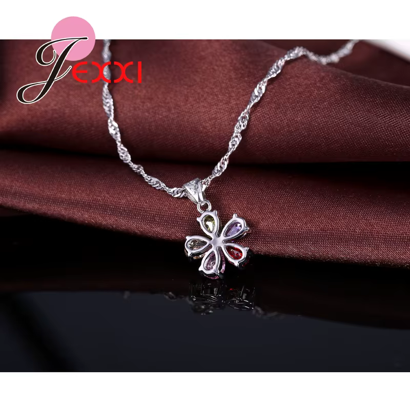 Kendning Flower-Ensembles de bijoux pendentif en cristal coloré CZ
