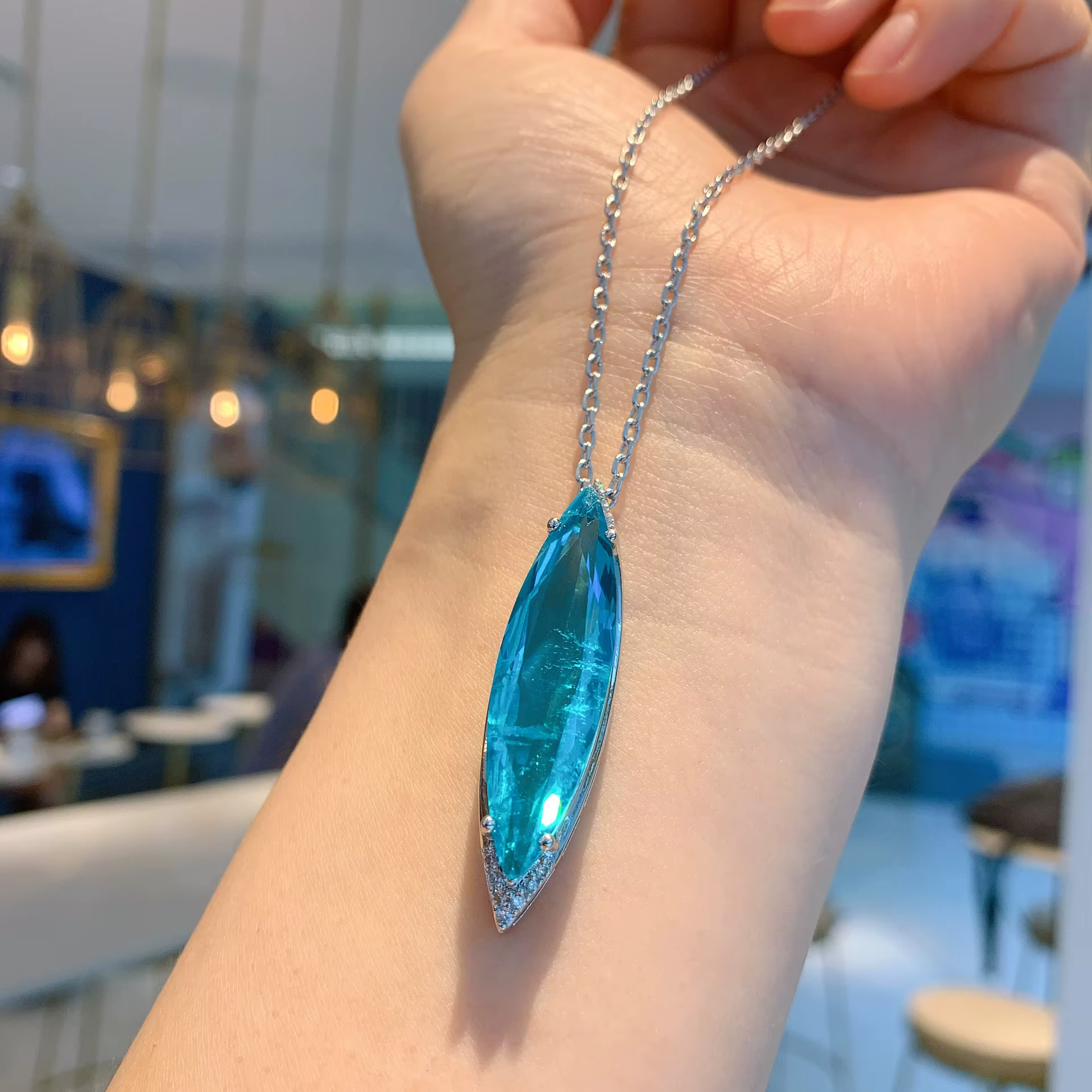 Paraiba-Ensemble de bijoux en cristal bleu pour femme