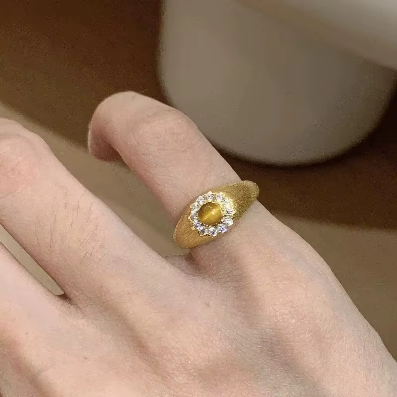 Bagues en pierre d'oeil de tigre vintage pour femmes