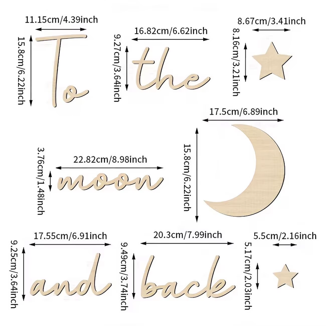 1 ensemble de panneaux muraux en bois « To the Moon and Back »