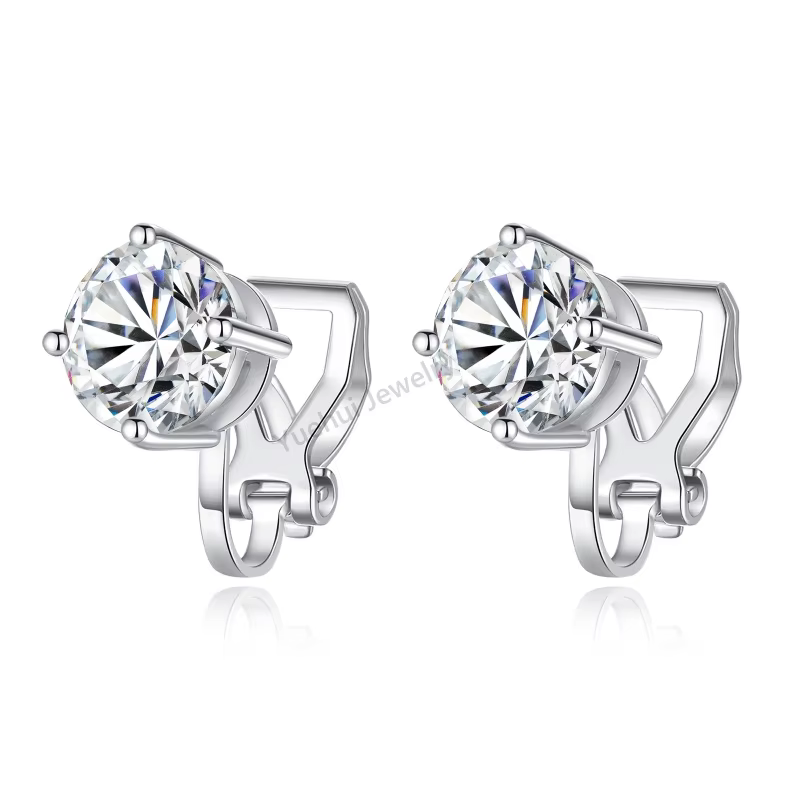Bijoux fins VVS d couleur glacée 925 en argent Sterling diamant hommes Moissanite Clip sur boucles d'oreilles