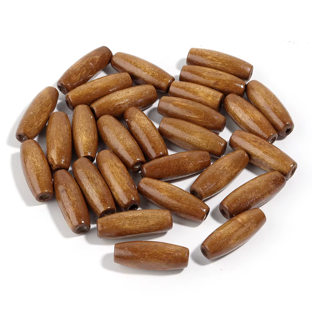 Perles en bois naturel en forme d'olive