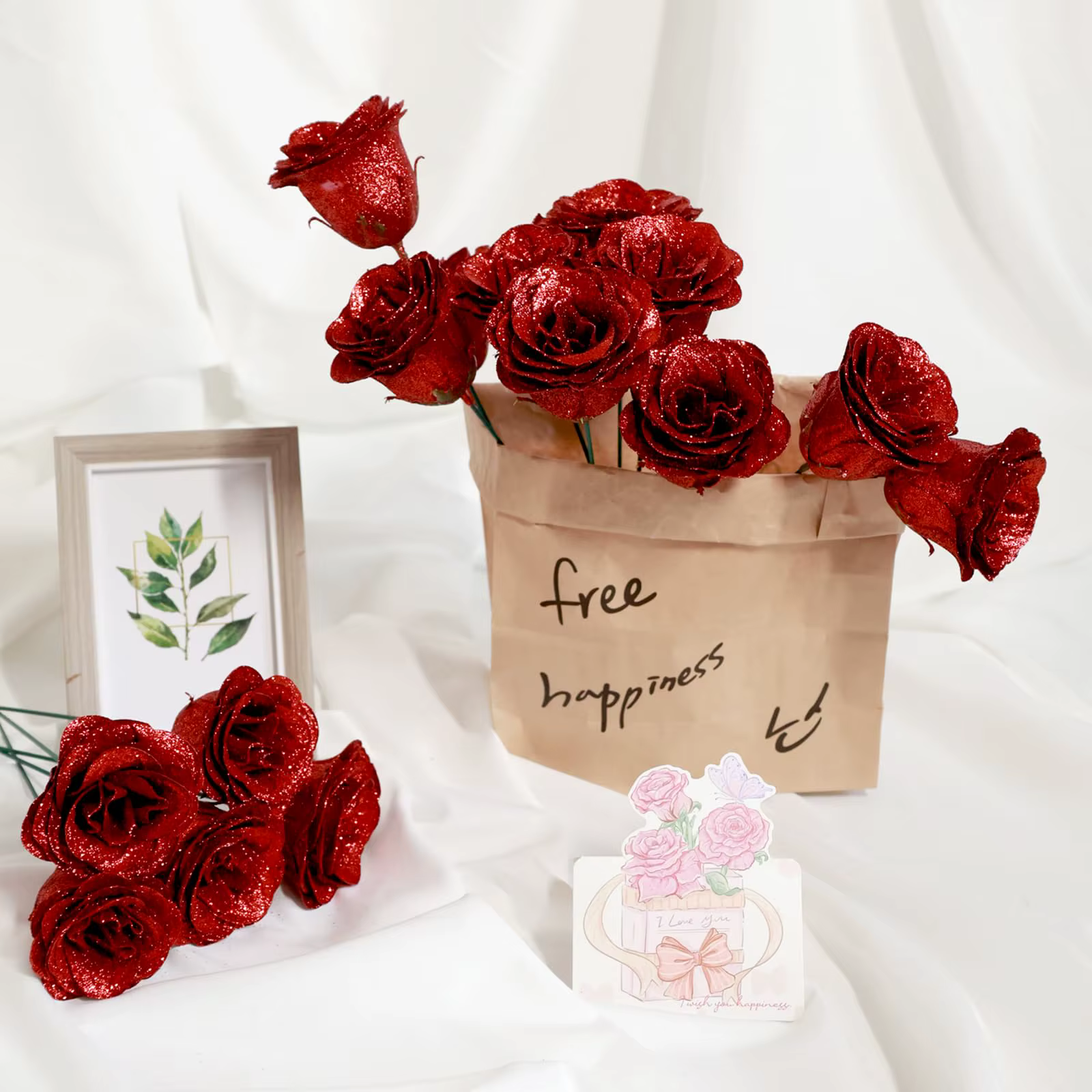 Bouquet de Roses à paillettes rouges