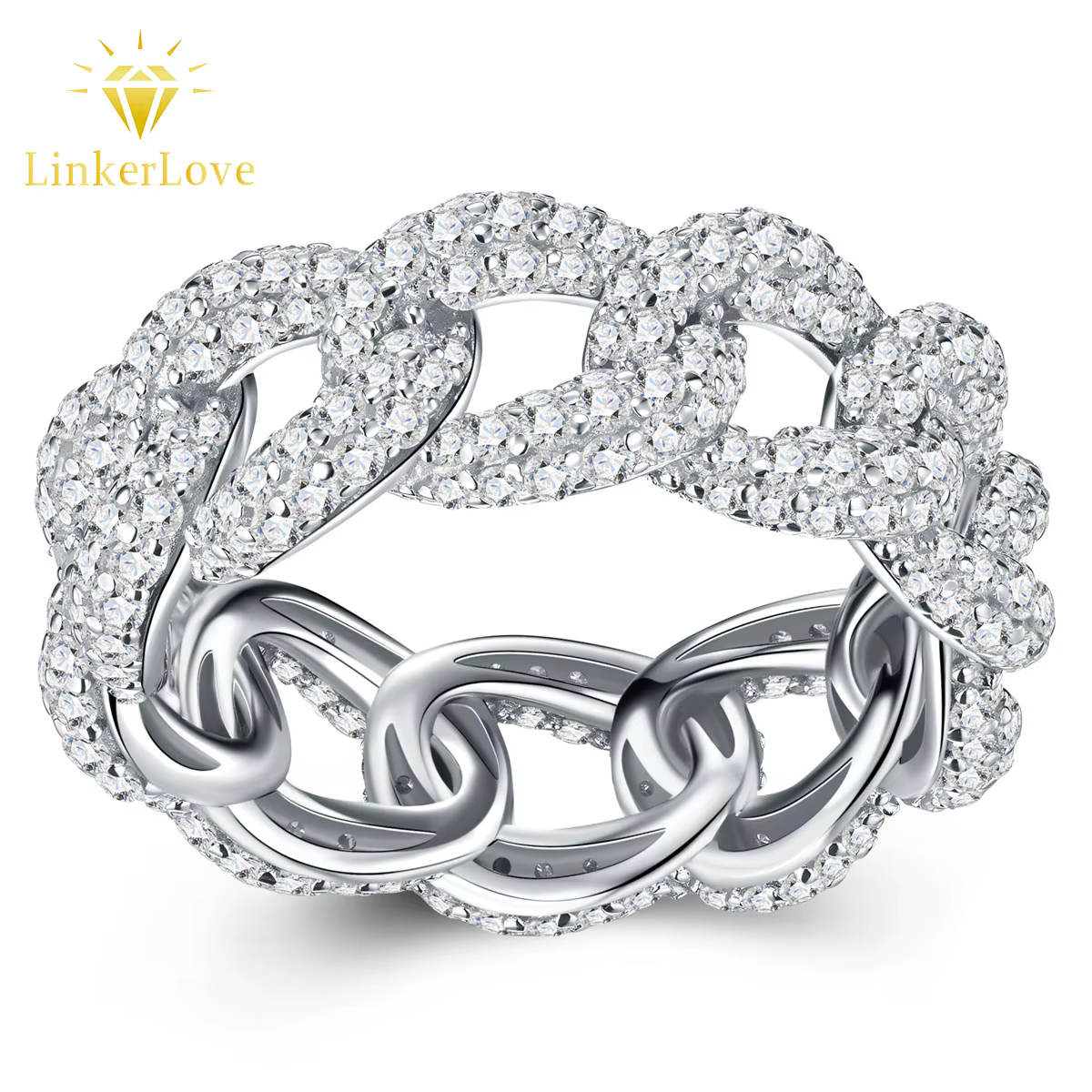 Bague LinkerLove en argent sterling 925 plaqué or blanc 1