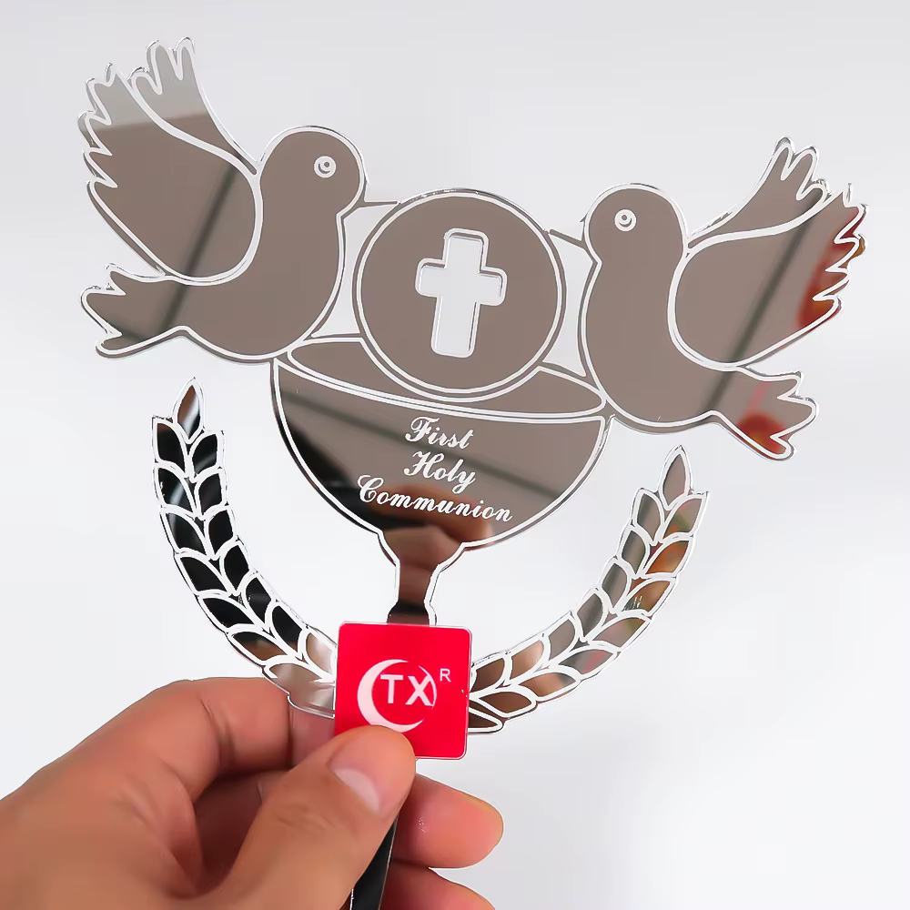 Nouveau Topper de Gâteau Baptême Garçons et Filles Pigeons IHS Eucharistie Doré pour Fête d'Anniversaire Décoration