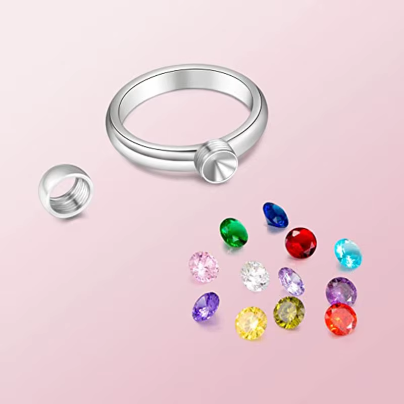 Bagues simples en pierre de naissance avec Zircon de 12 couleurs remplaçables
